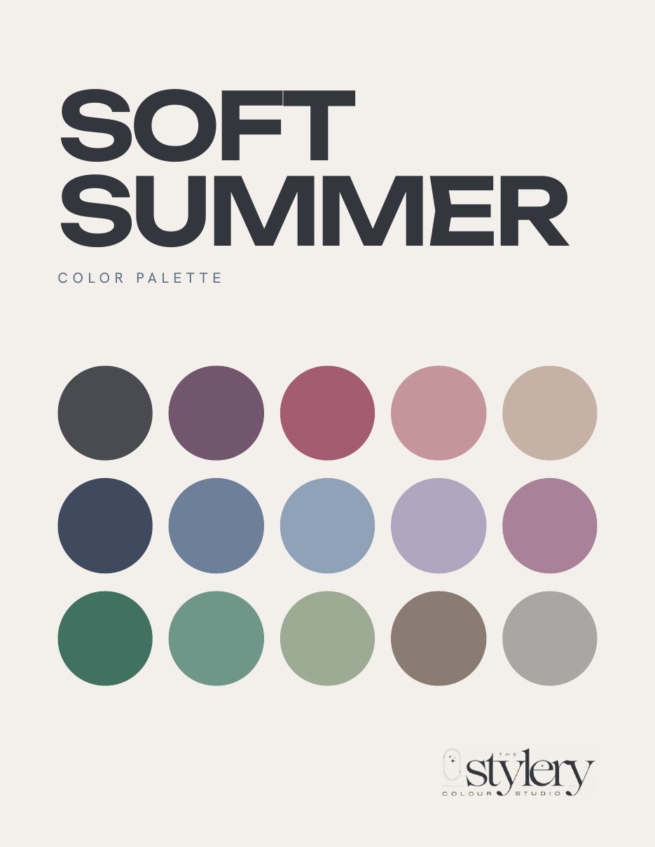 The Soft Summer color palette from The Stylery's season guide