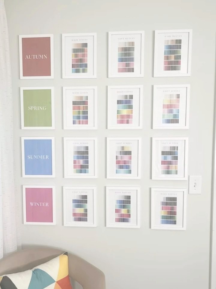 A gallery wall of seasonal color palettes in The Stylery studio